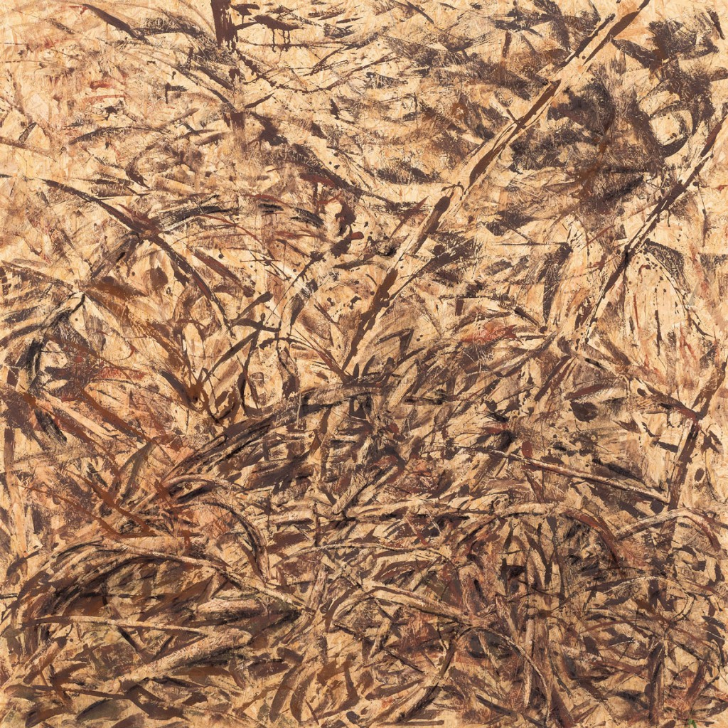 o.T., 2014, Mischtechnik auf Grobspanplatte, 205 x 205 cm | untitled, 2014, mixed media on OSB, 205 x 205 cm